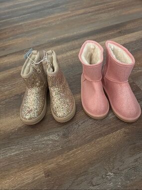 10T Cat & Jack Girls Glitter Winter Boots in Pink and Gold